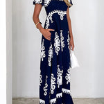 Square Neck Backless Abstract Print Maxi Dress
