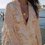 Margovil Collared V Neck Shirt and Side Slit Shorts Vitamin Sea Print Set