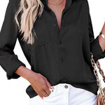 Margovil Lapel Long Sleeves Button Down Satin Shirt