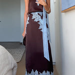 High Rise Lace Trim Satin Maxi Skirt