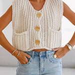 Margovil Gold Buttons Pocketed Chunky Sweater Vest