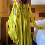 Margovil Strapless Back Lace-up Pleated Maxi Dress