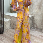 Margovil Off Shoulder Rhinestones Detail Printed Slit Pleated Maxi Dress