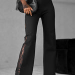 Chic High Rise Lace Splice Flare Bottom Pants