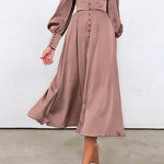 Margovil V Neck Puff Sleeve Waisted Ruffle Satin Dress