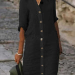 Casual Solid Single Breasted Half Sleeve Midi Dress