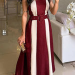 Parson Linen Blend Color Block Belted Back Smocked Maxi Dress