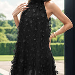 A-line Sleeveless Mesh Solid Color Split-Joint Three-Dimensional Flower Halter-Neck Mini Dresses