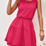 Loose Sleeveless Falbala Solid Color Spaghetti-Neck Mini Dresses