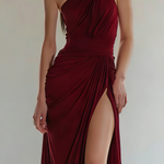 Women's Elegant Dark Red Stretchy Knit Sleeveless Long Dress
