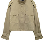 Classic Charm Strap Details Pocketed Cargo Style Zipper Loose Jacket