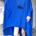 Batwing Sleeves High-Low Pockets Solid Color High-Neck Midi Dresses Sweater Dresses