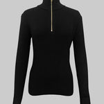 Long Sleeves Skinny Solid Color Zipper High Neck Pullovers