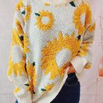 Sunflower Jacquard Crewneck Long Sleeve Knit Pullover Sweater
