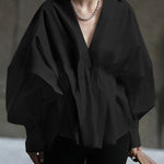 Original Creation Long Sleeves Loose Pleated Solid Color Lapel Collar Blouses&Shirts Tops