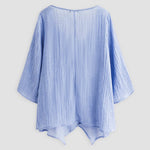 JFN Cotton & Linen Asymmetric Hem Loose Fit Long Sleeve Shirts Tunic Top