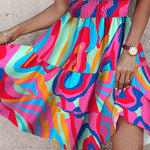 Loose Sleeveless Color-Block Contrast Color Elasticity Split-Joint Halter-Neck Mini Dresses