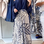 Loose Puff Sleeves Solid Color Off-The-Shoulder Blouses& Printed Pants Two Pieces Set