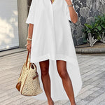 Half Sleeves High-Low Solid Color V-Neck Maxi Dresses