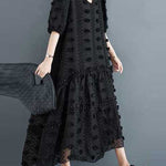 A-Line Half Sleeves Elasticity Jacquard Solid Color Split-Joint V-Neck Midi Dresses