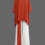 Batwing Sleeves Half Sleeves Solid Color Top + Contrast Color Wide Leg Pants Two Pieces Set