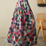 Long Sleeves Loose Flower Print Pockets Split-Joint Round-Neck Midi Dresses