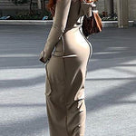 Long Sleeves Plus Size Solid Color Split-Joint Hooded Maxi Dresses