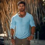 Men's Casual Cotton Round Neck Slim Fit Long Sleeve T-Shirt