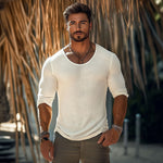 Men's Casual Cotton Round Neck Slim Fit Long Sleeve T-Shirt