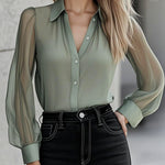 Chic Timeless Sheer Sleeve Button-Up Shirt