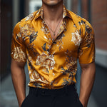 Men's Retro Casual Printed Floral Lapel Short Sleeve Shirt