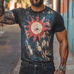Men's Retro Casual Sun Printed Round Neck Short Sleeve T-Shirt