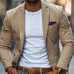 Men's Casual Breathable Cotton Notched Lapel Single Breasted Slim Fit Blazer