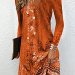 Long Sleeves Loose Floral Printed V-neck Maxi Dresses Mini Dresses