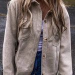 Light Grey Turn Down Collar Flap Pockets Buttoned Shacket