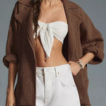 Casual top lapel long sleeve knitted jacket