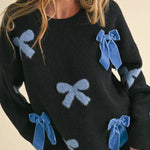 ROUND NECK SWEET LOOSE TURTLENECK BOW SWEATER KNITWEAR