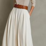 Women's Elegant Apricot Knitted Stretch Turtleneck Long-sleeved Top Paired With A White Skirt
