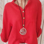 Daily V Neck Buttons Long Sleeve Solid Blouses
