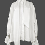Flared Sleeves Long Sleeves Double Layered Elasticity Solid Color Tied V-Neck Blouses&Shirts Tops