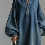 Long Sleeves Loose Buttoned Pockets Solid Color V-Neck Maxi Dresses
