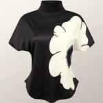 Short Sleeves Skinny Flower Print High Neck T-Shirts Tops