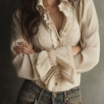 Quiet Luxury Lace Trumpet Pleated Blouse