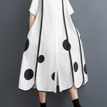 A-Line Half Sleeves Buttoned Pockets Polka-Dot Split-Front Split-Joint Lapel Midi Dresses Shirt Dress