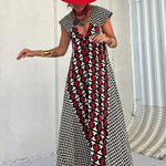 Fresh Breeze Ethnic Unique Print Ruffle Sleeve A-line Maxi Dress