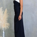 Strapless Draped Slit Color Block Maxi Dress