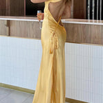 Margovil One Shoulder Open Back Tie Knot Satin Maxi Dress