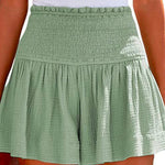 Margovil Elastic Smocked Waist Wide Leg Solid Shorts