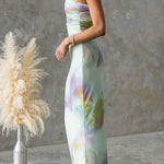 One Shoulder Watercolor Swirl Maxi Bodycon Dress