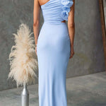 Frill One Shoulder Sleeveless Cut Out Waist Mesh Maxi Dress